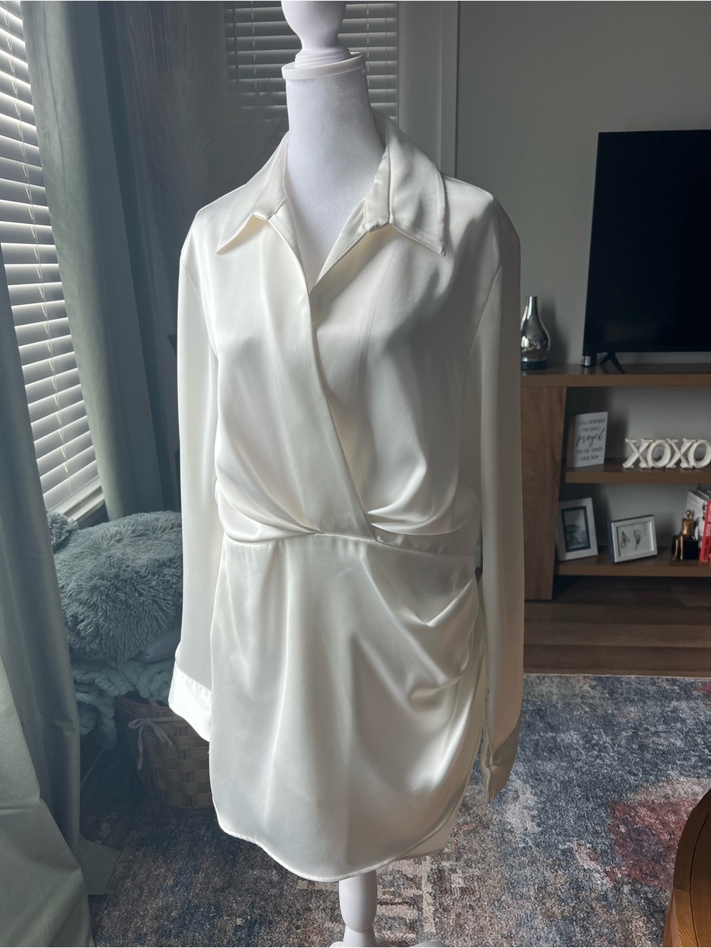 Zara Large Satin Wrap-Style dress in white